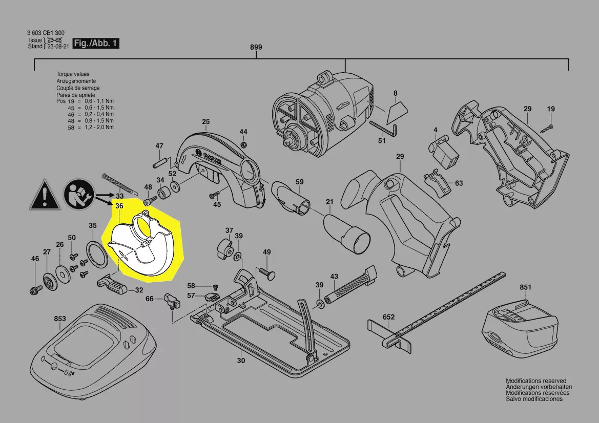 capot protection pendulaire scie circulaire réf. 1 619 X07 161